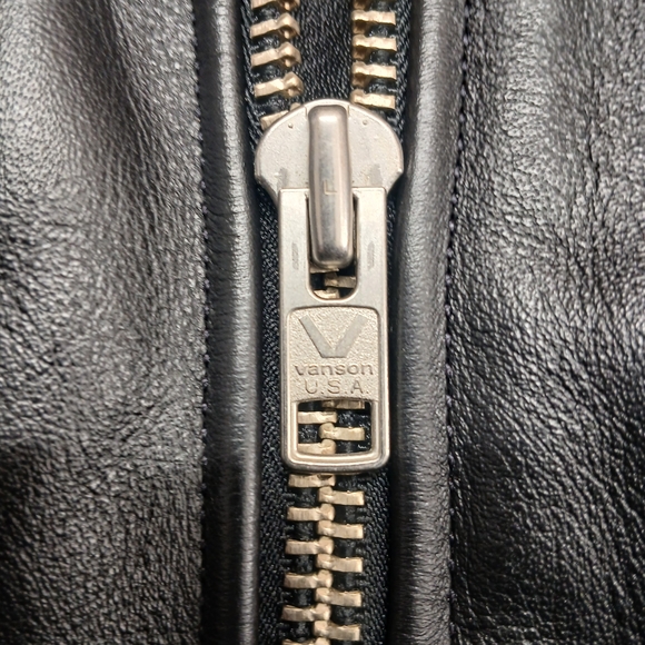 Vanson Motorcycle Bike Black Leather Jacket with Red, White, and Blue Accents. - Picture 9 of 15